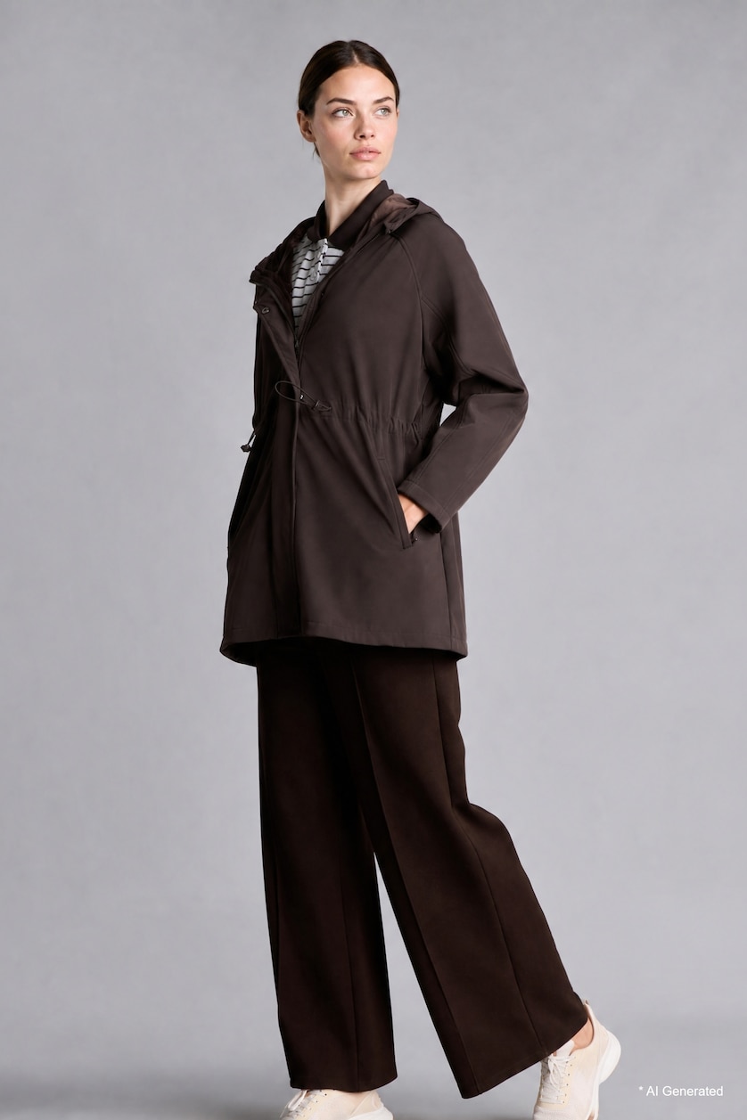 WOMAN Brown Regular Fit Hooded Lined Softshell Jacket