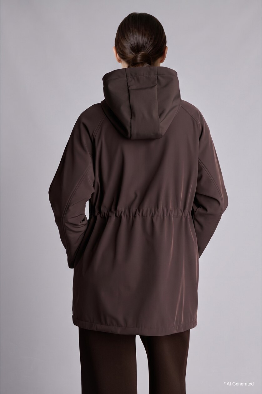 WOMAN Brown Regular Fit Hooded Lined Softshell Jacket