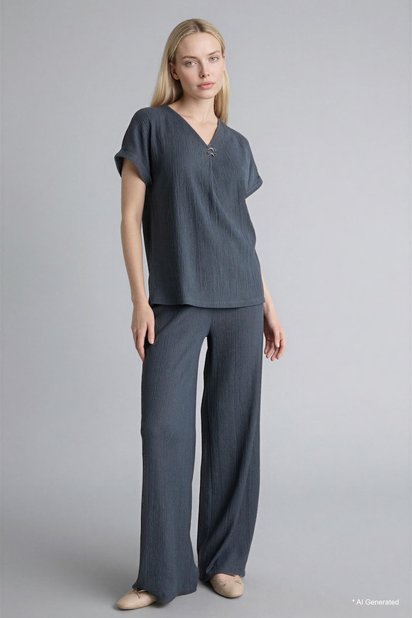 WOMAN Anthracite Melange Straight Fit Regular Hem Trousers