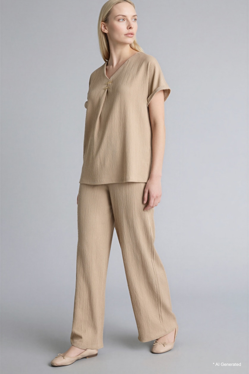 WOMAN Light Beige Straight Fit Regular Hem Trousers
