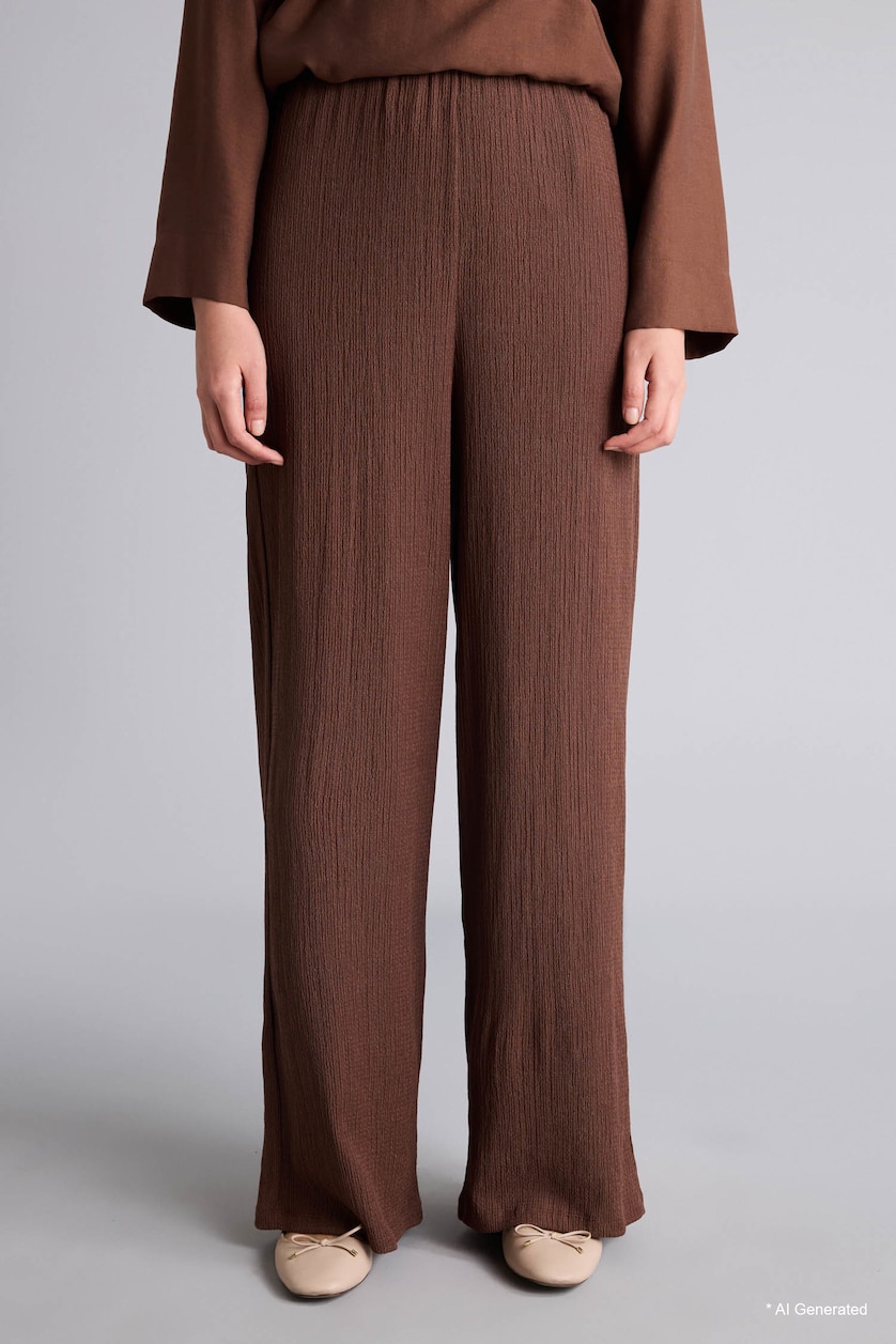Woman Brown Straight Fit Straight Leg Crinkle Trousers