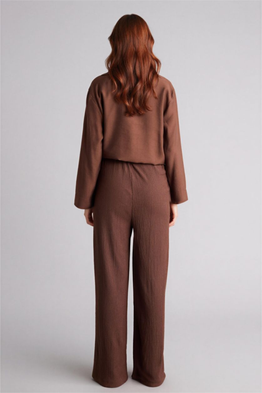 Kadın Kahve Straıght Fıt Düz Paça Bürümcük Pantolon