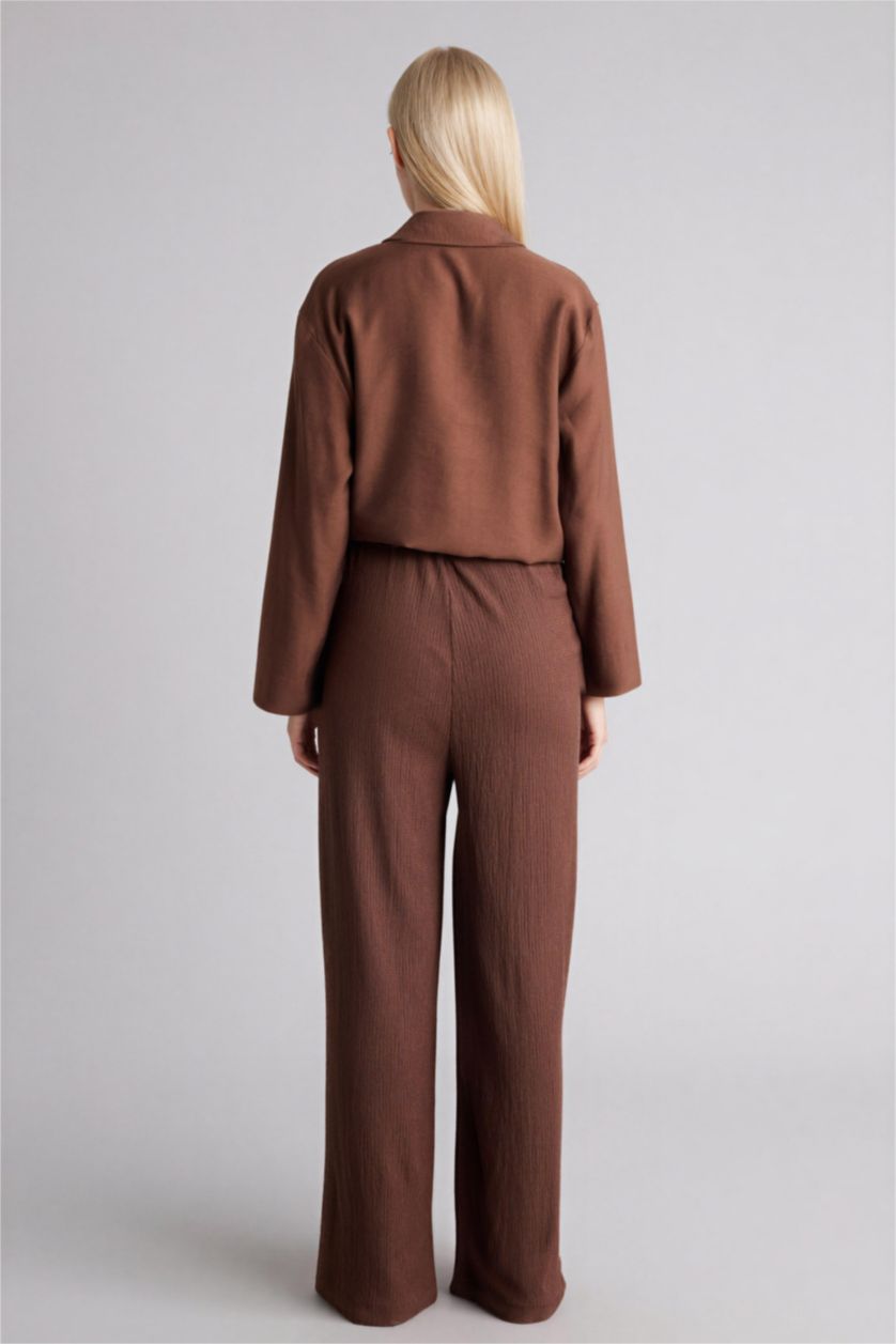 WOMAN Brown Straight Fit Straight Leg Crinkle Trousers