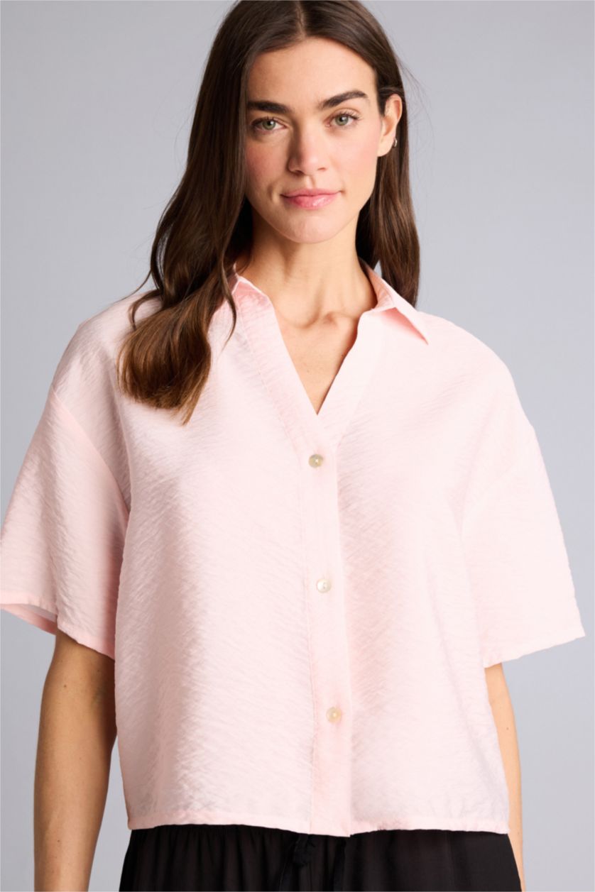 Женщины Светло-розовый Regular Fit Short Sleeve Shirt