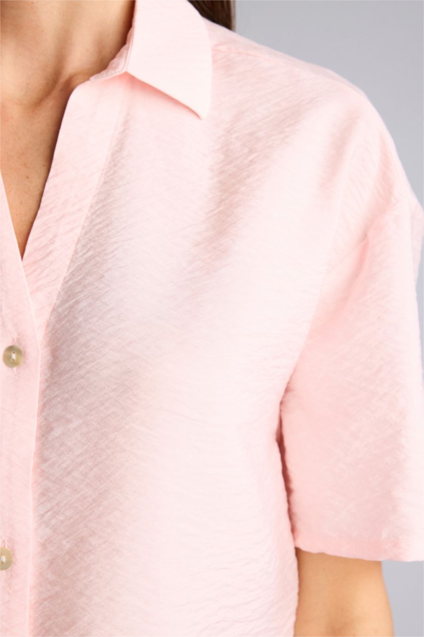 Женщины Светло-розовый Regular Fit Short Sleeve Shirt