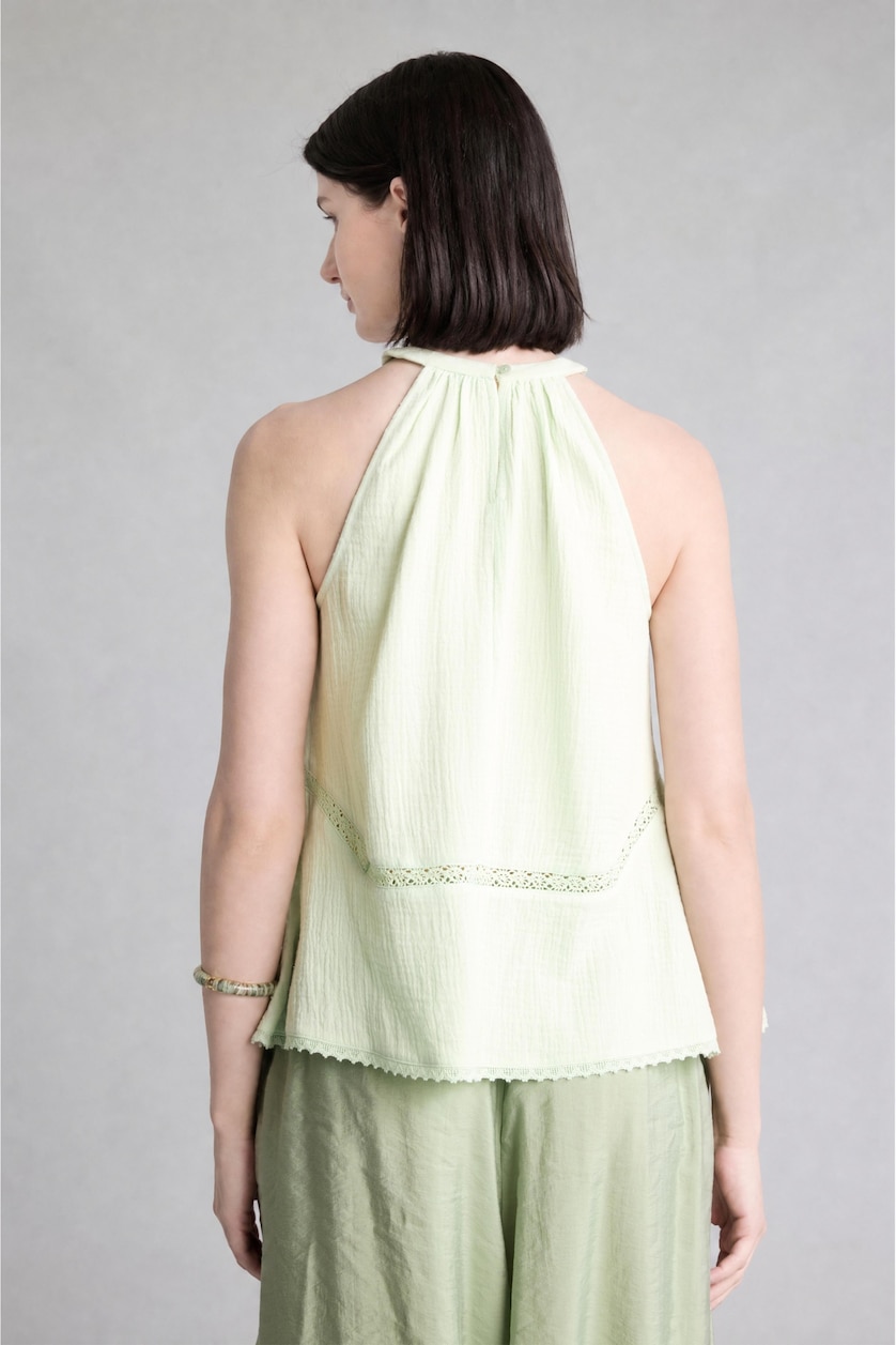 WOMAN Mint Regular Fit Halter Neck Muslin Sleeveless Top