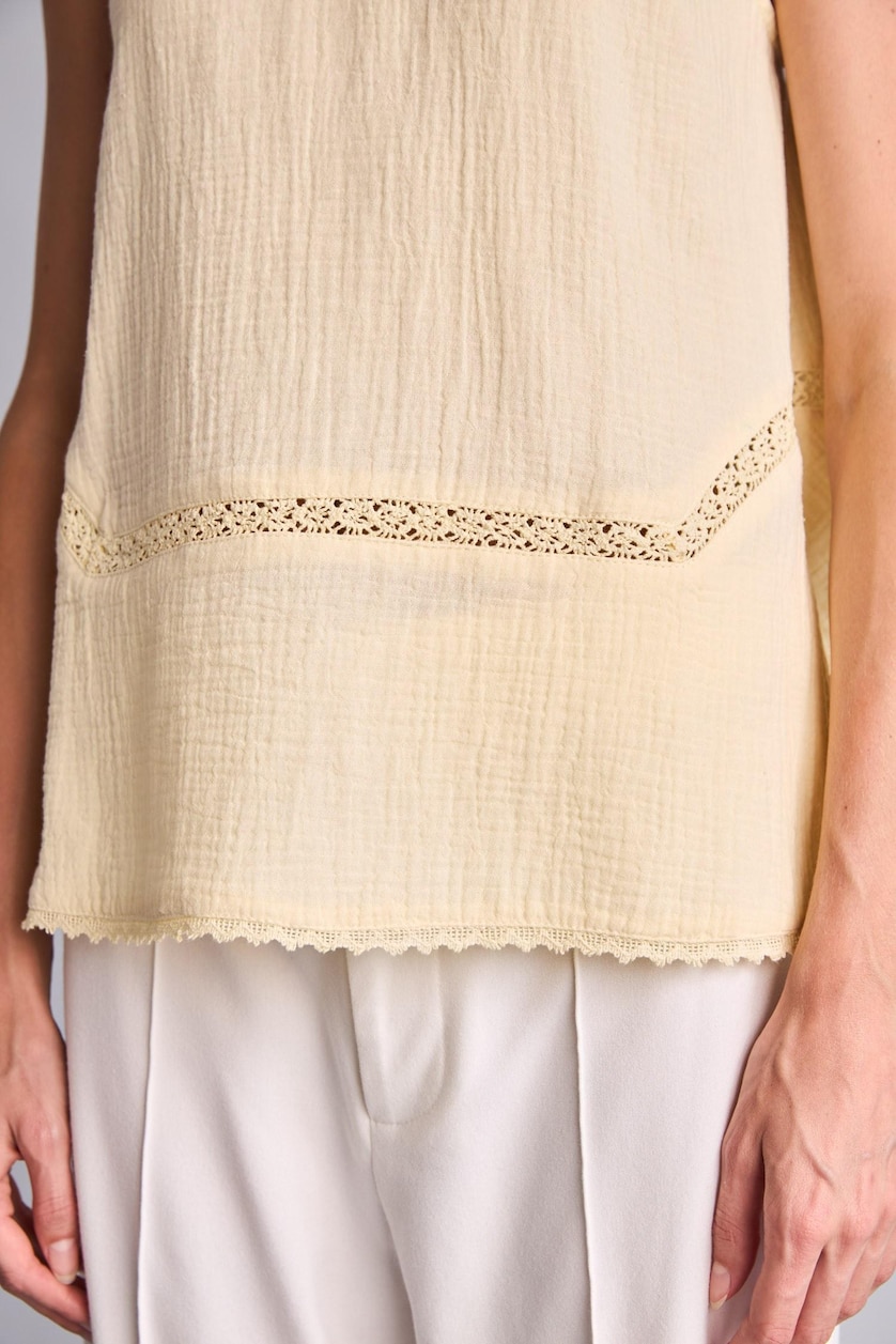 WOMAN Light Yellow Regular Fit Halter Neck Muslin Sleeveless Top