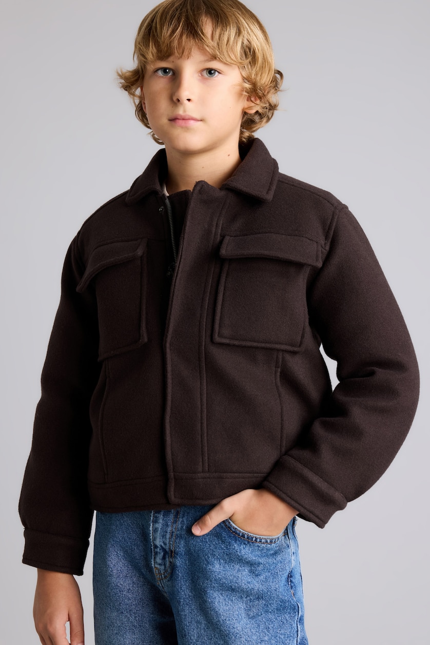Young Boys - Teen Boys Brown Boy Polo Collar Taffeta Puffer Jacket