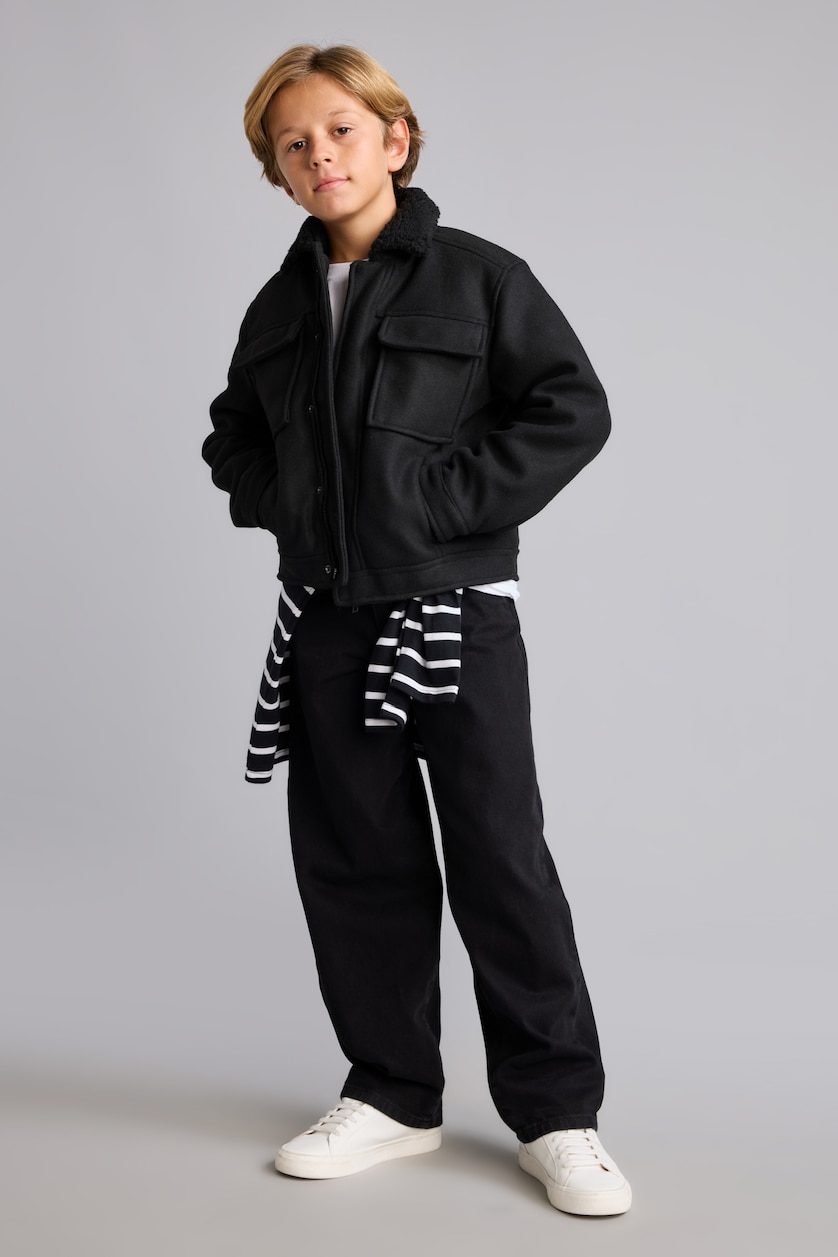 Young Boys - Teen Boys Black Boy Polo Collar Taffeta Puffer Jacket
