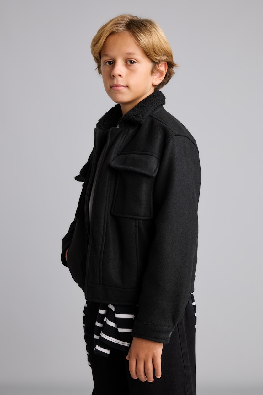 Young Boys - Teen Boys Black Boy Polo Collar Taffeta Puffer Jacket