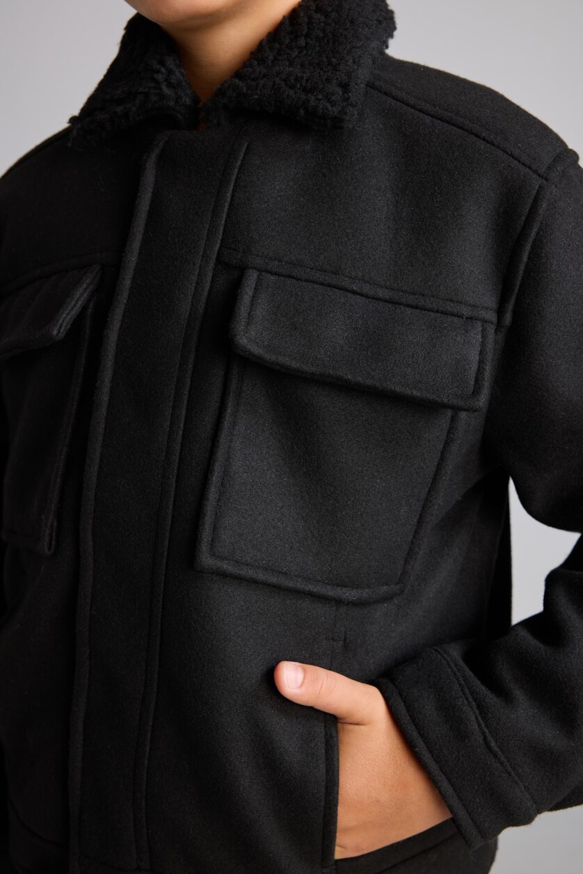 Young Boys - Teen Boys Black Boy Polo Collar Taffeta Puffer Jacket