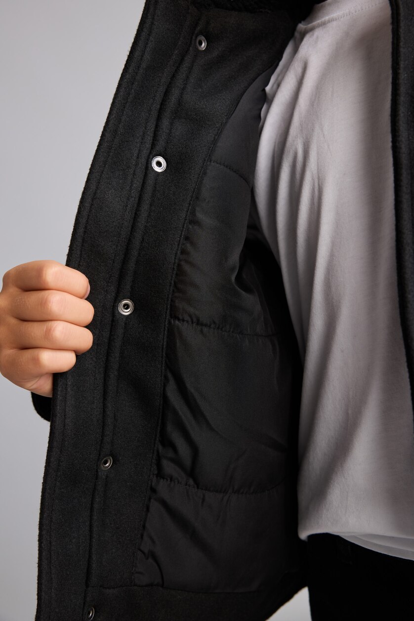 Young Boys - Teen Boys Black Boy Polo Collar Taffeta Puffer Jacket