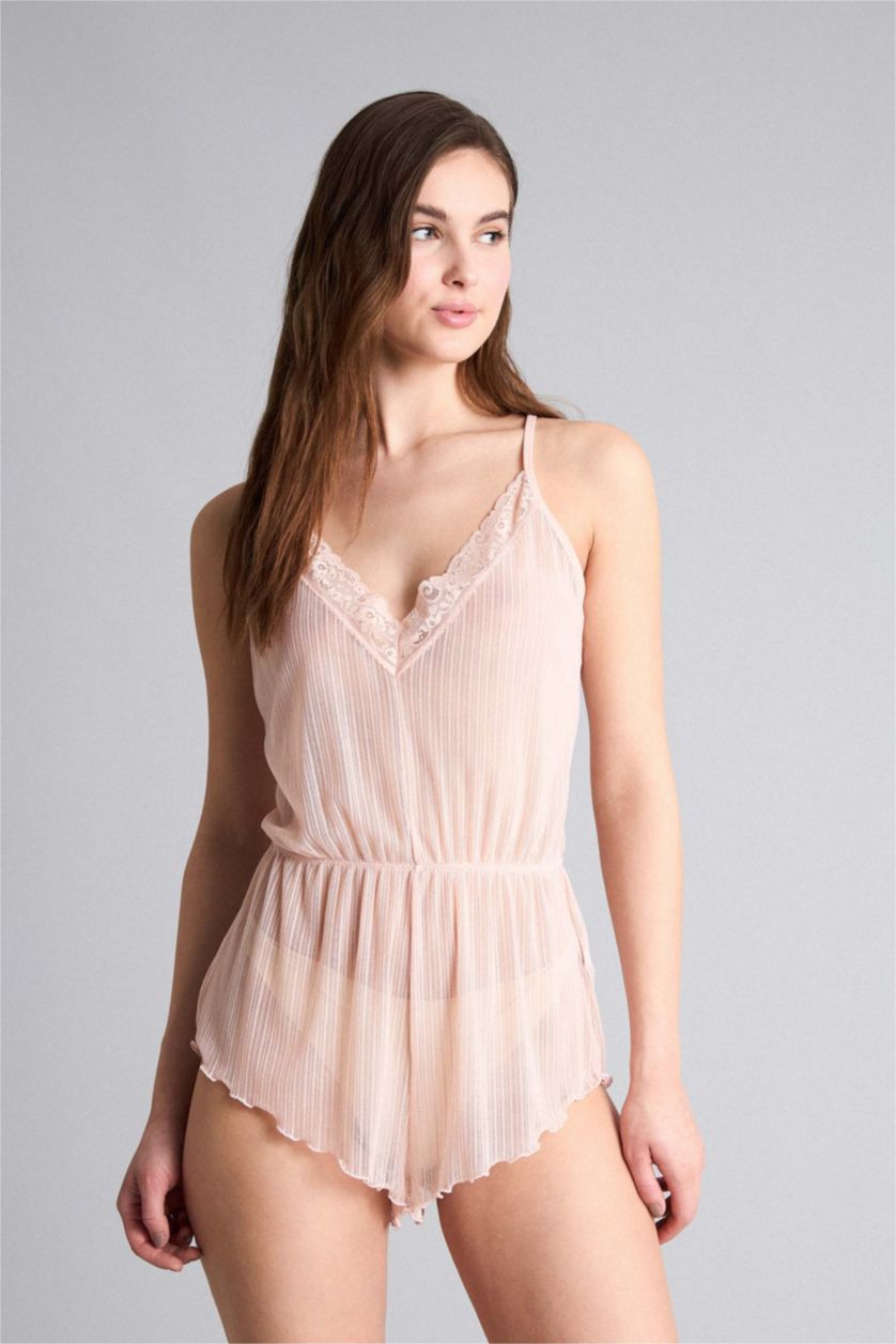 حريمي زهري فاتح جمبسوت شيفون قصة عادية بياقة V بحمالات