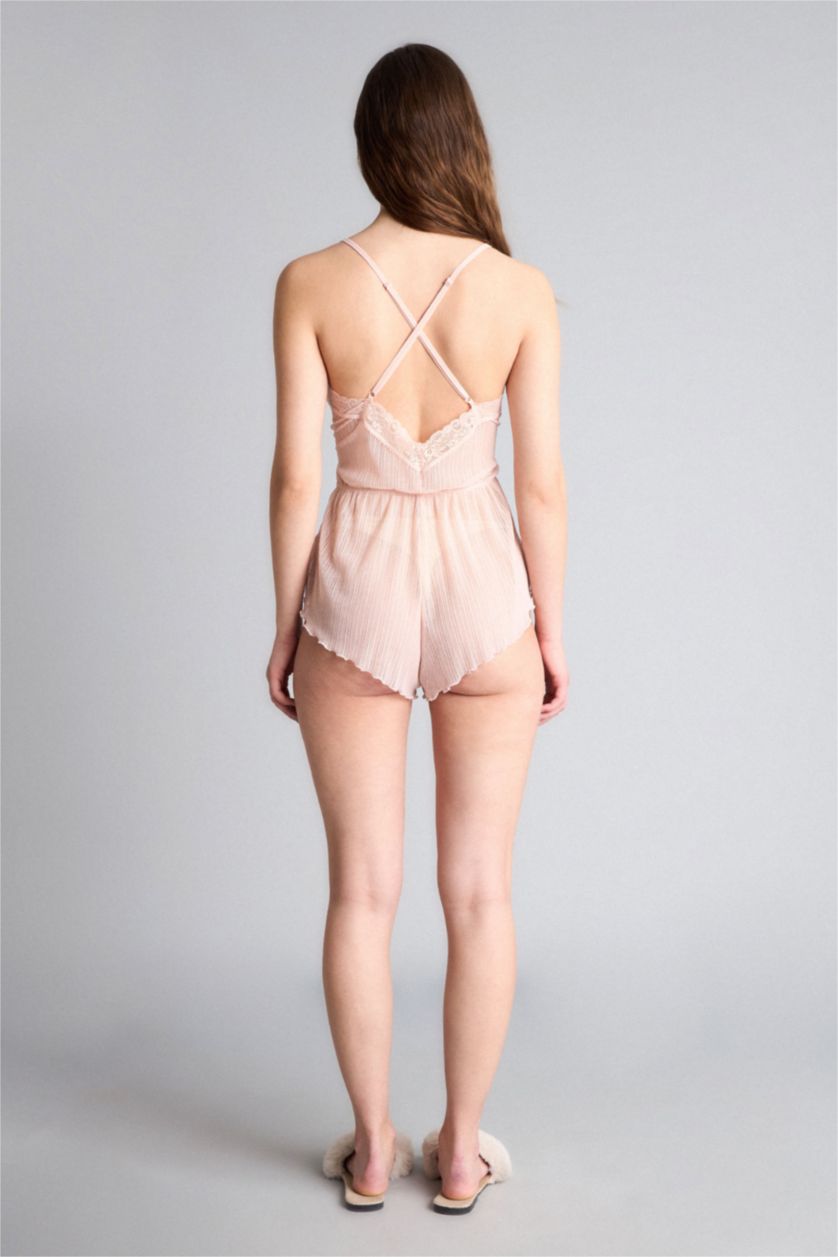 حريمي زهري فاتح جمبسوت شيفون قصة عادية بياقة V بحمالات