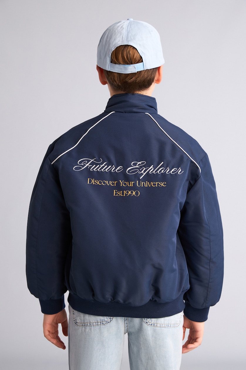 BOYS & TEENS NAVY Boy Windproof High Neck Printed Bomber Jacket