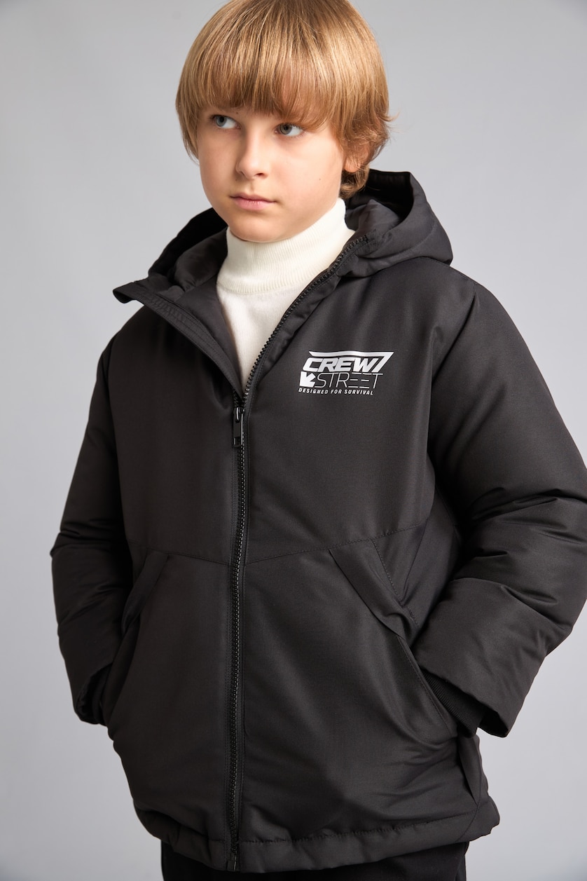 Young Boys - Teen Boys Black Boy Hooded Taffeta Puffer Jacket