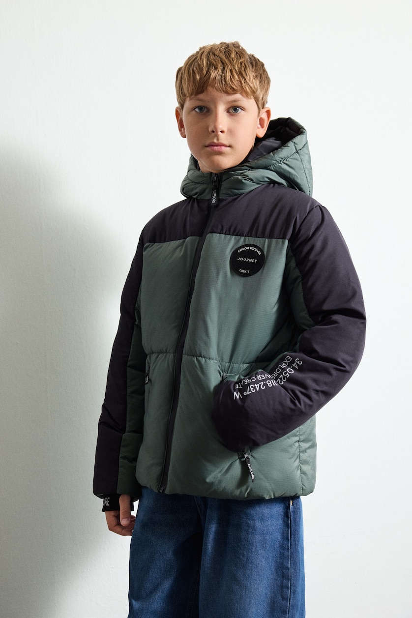 BOYS & TEENS Light Khaki Boy Color-Block Hooded Quilted Jacket