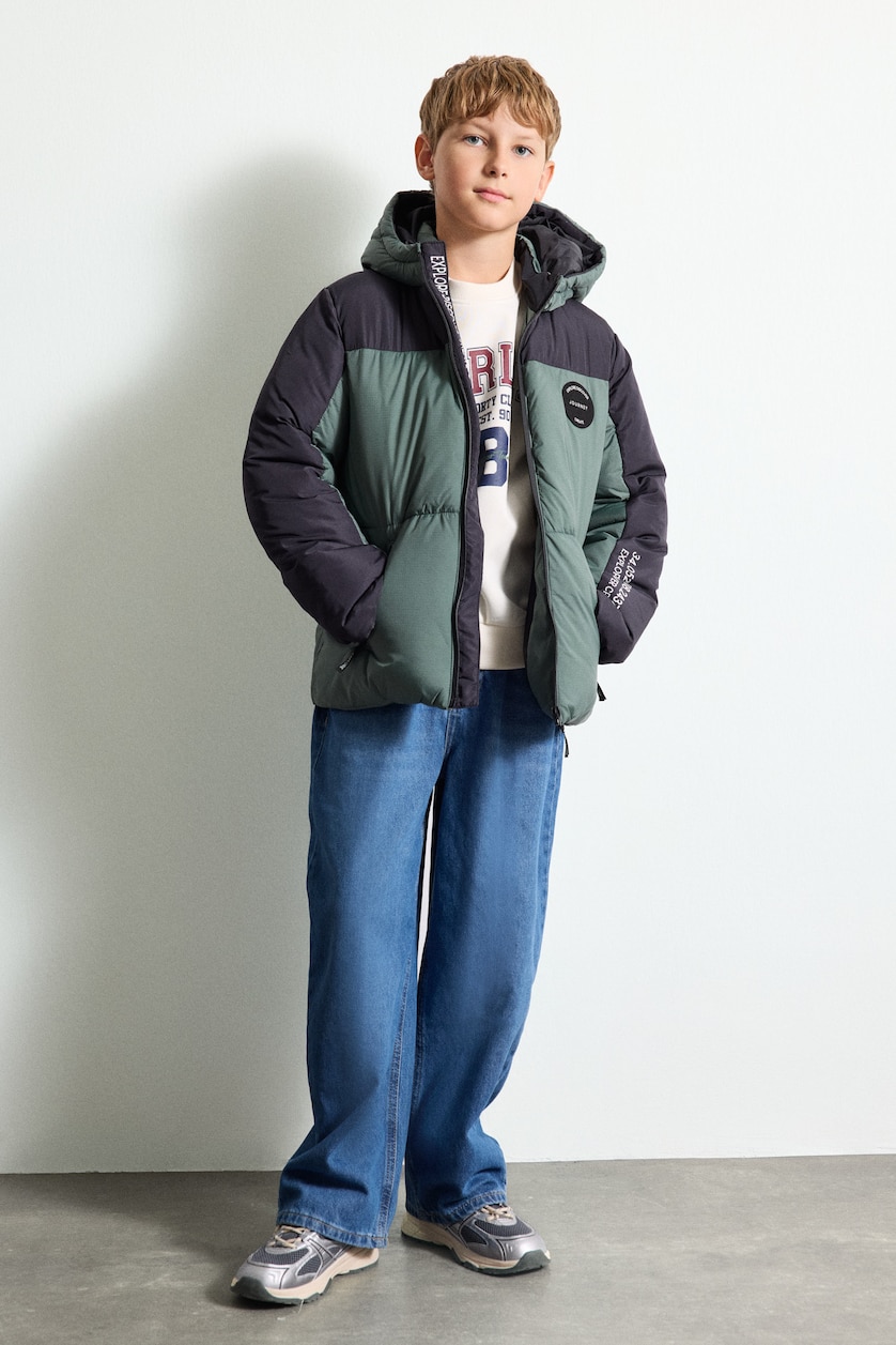 BOYS & TEENS Light Khaki Boy Color-Block Hooded Quilted Jacket