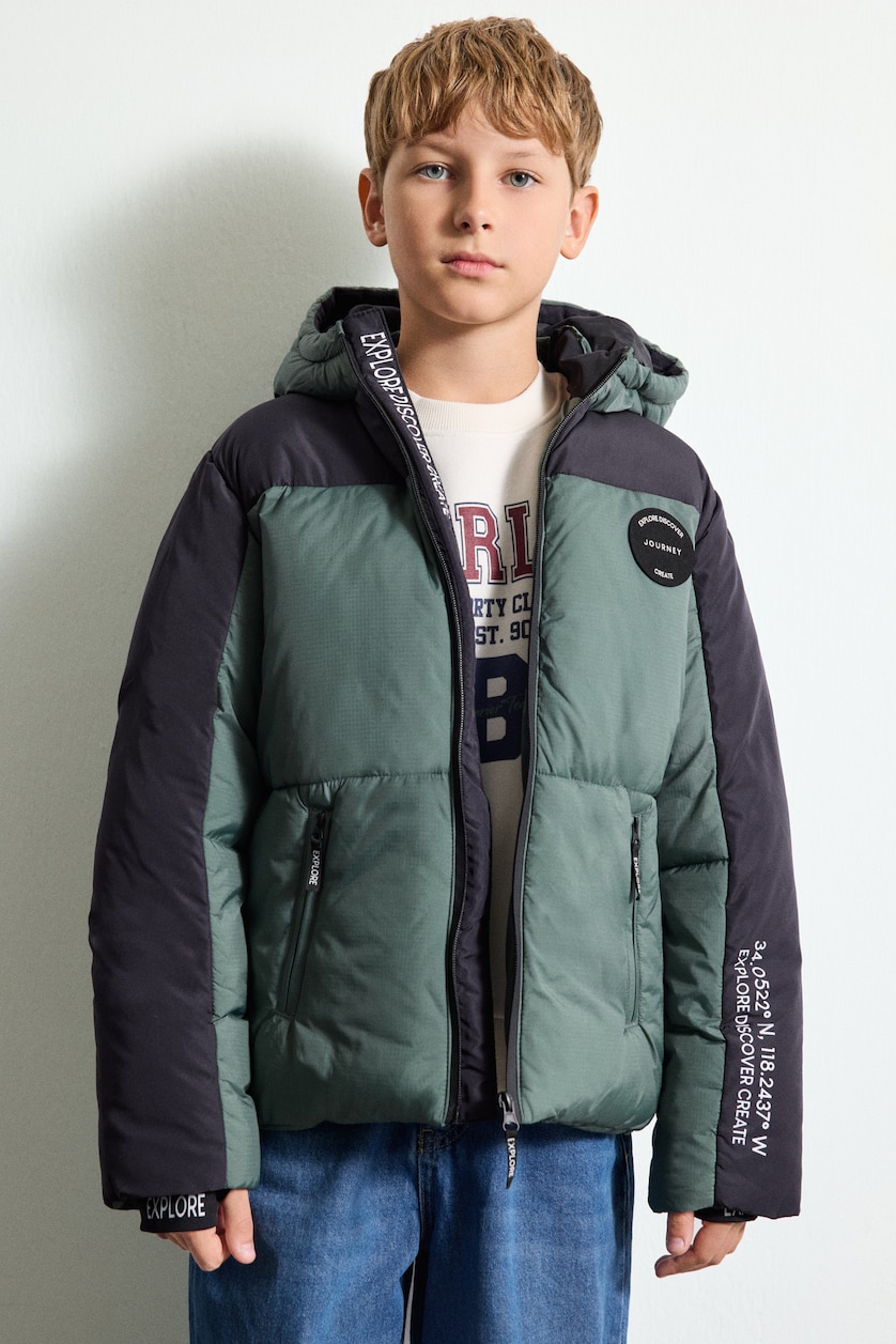 BOYS & TEENS Light Khaki Boy Color-Block Hooded Quilted Jacket