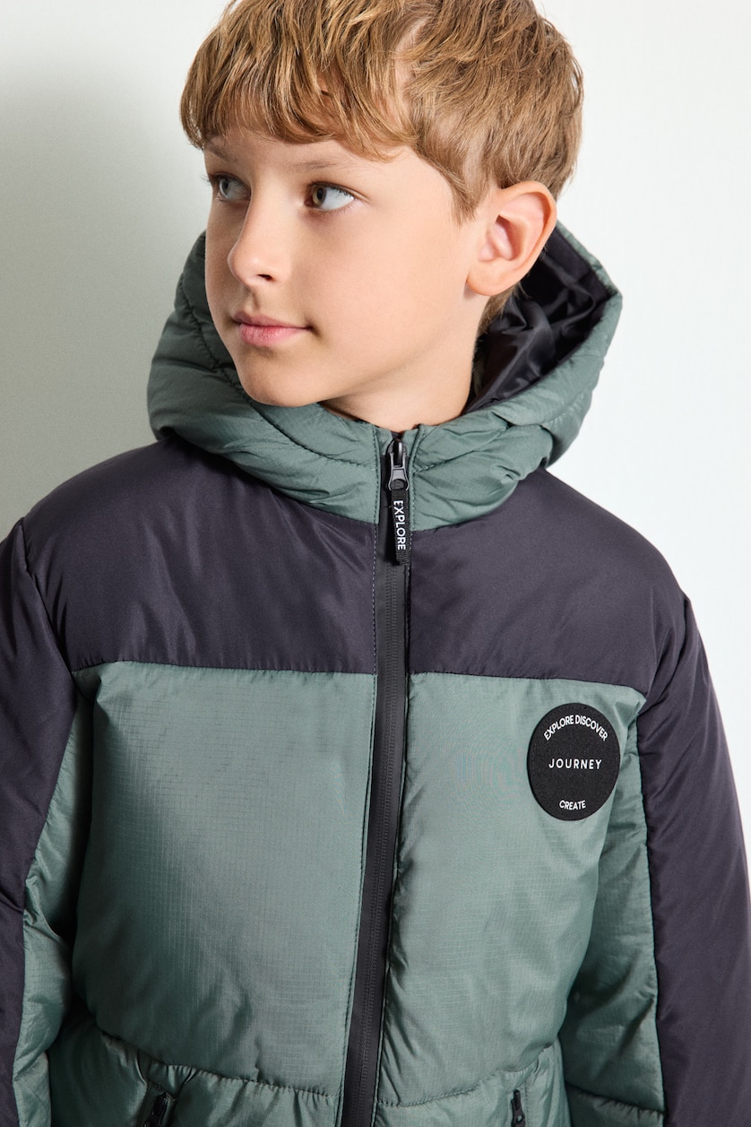 BOYS & TEENS Light Khaki Boy Color-Block Hooded Quilted Jacket