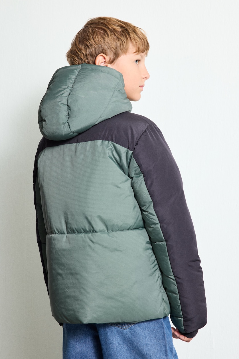BOYS & TEENS Light Khaki Boy Color-Block Hooded Quilted Jacket