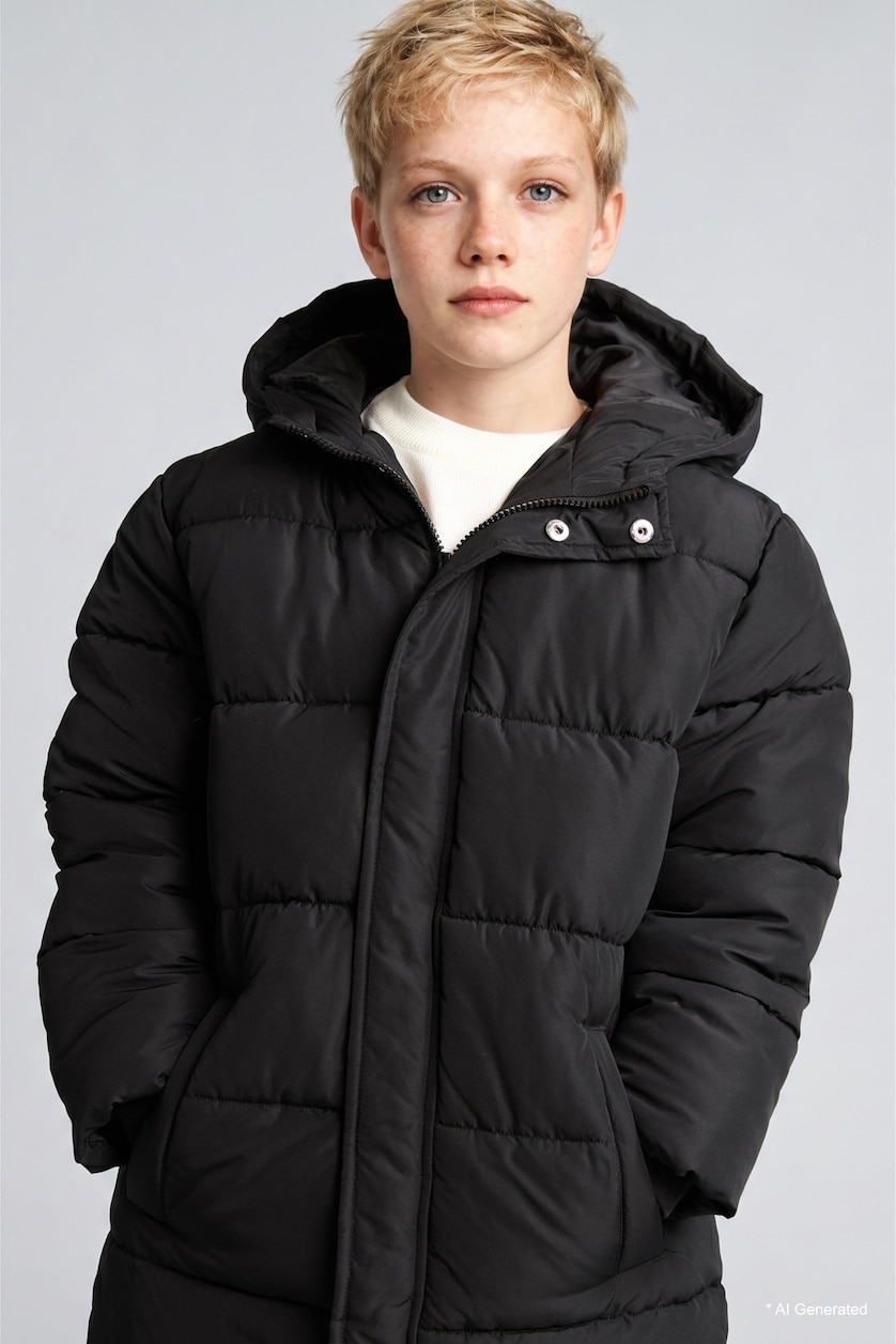 GARÇONS Noir Manteau Doudoune à capuche imperméable et coupe-vent pour garçon