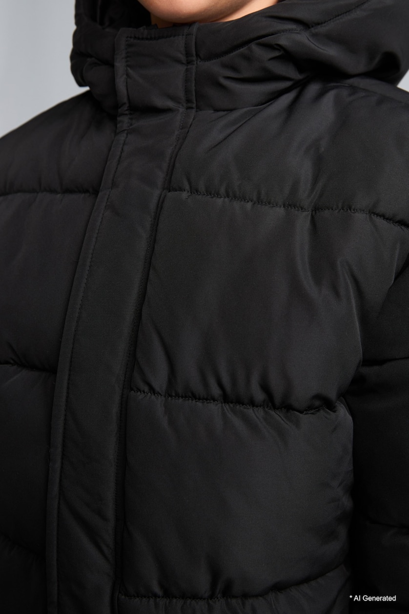 GARÇONS Noir Manteau Doudoune à capuche imperméable et coupe-vent pour garçon