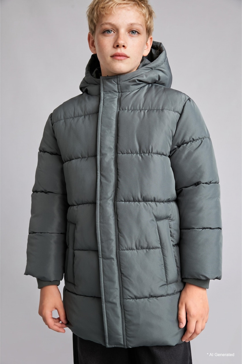 GARÇONS Vert Foncé Manteau Doudoune coupe-vent imperméable avec capuche pour garçon
