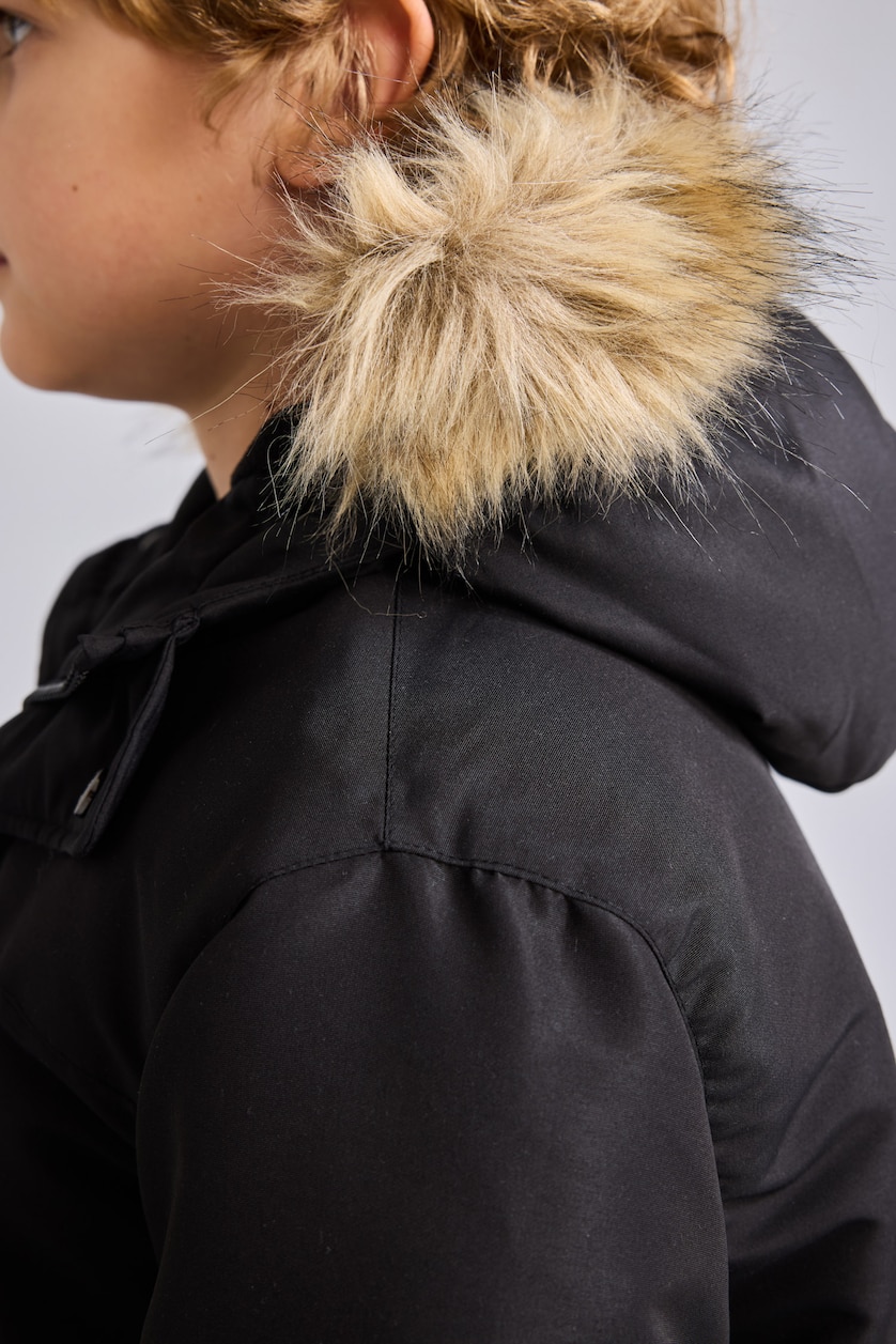 Young Boys - Teen Boys Black Boy Hooded Plush Coat