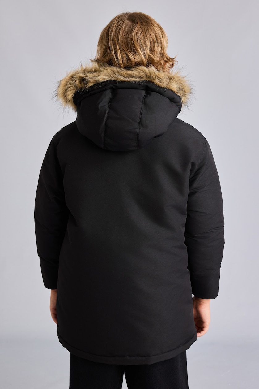 Young Boys - Teen Boys Black Boy Hooded Plush Coat