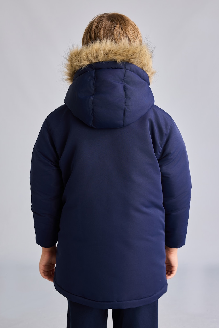 Erkek Çocuk - Genç Erkek Lacivert Kürk Kapüşonlu Parka Erkek Çocuk