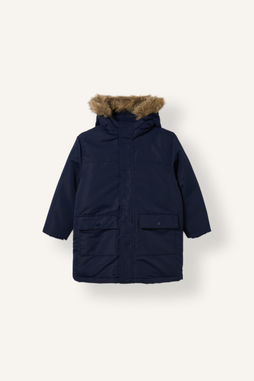 GARÇONS Marin Veste imperméable à capuche amovible avec fourrure et poches pour garçon