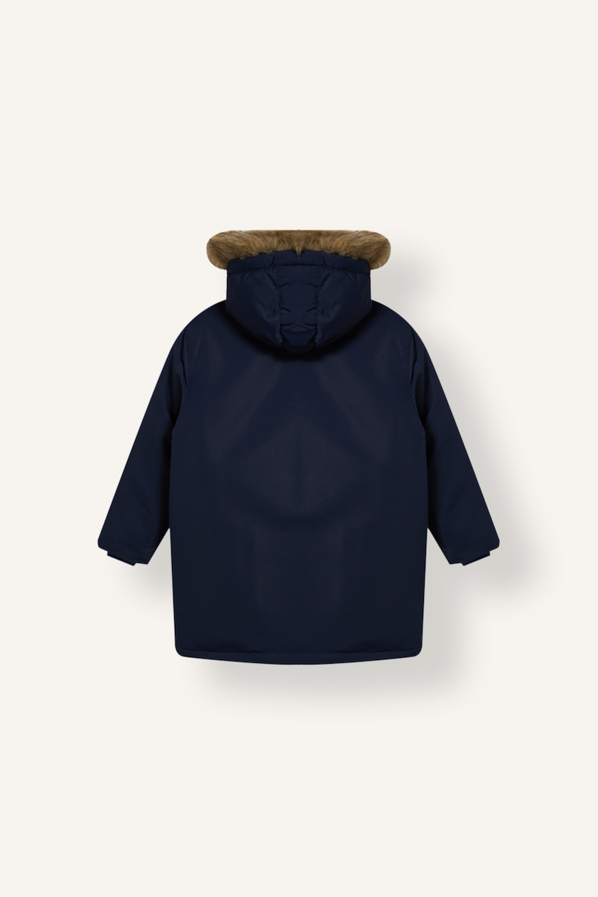 GARÇONS Marin Veste imperméable à capuche amovible avec fourrure et poches pour garçon