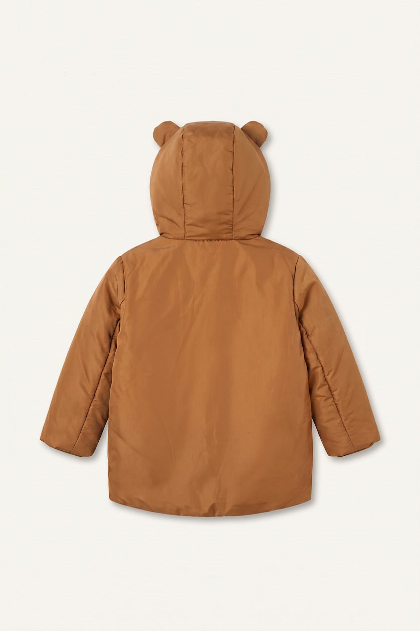 Erkek Bebek Koyu Camel Su ve Rüzgar Geçirmez Kapüşonlu Mont Erkek Bebek
