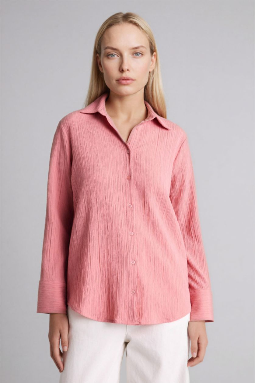نساء وردي Regular Fit Waffle Textured Shirt
