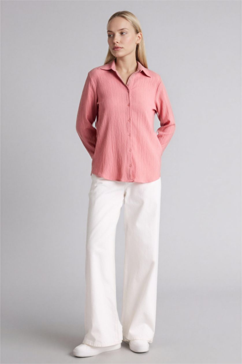 نساء وردي Regular Fit Waffle Textured Shirt