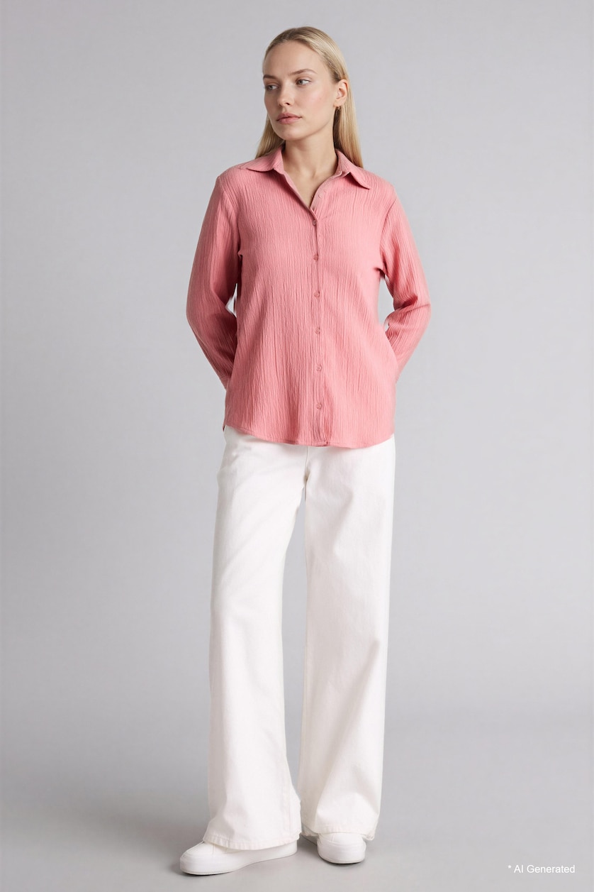 WOMAN Rose Regular Fit Waffle Textured Shirt