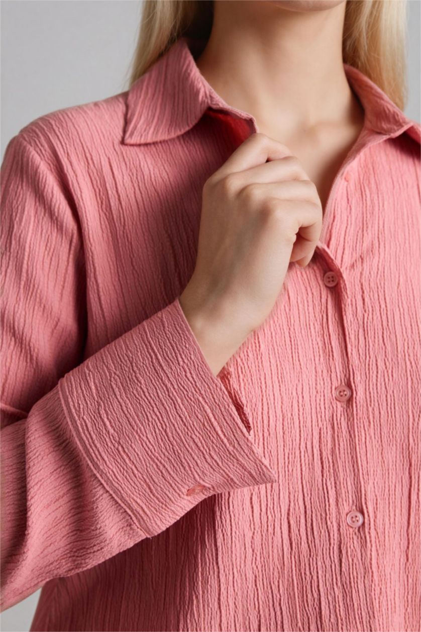 نساء وردي Regular Fit Waffle Textured Shirt