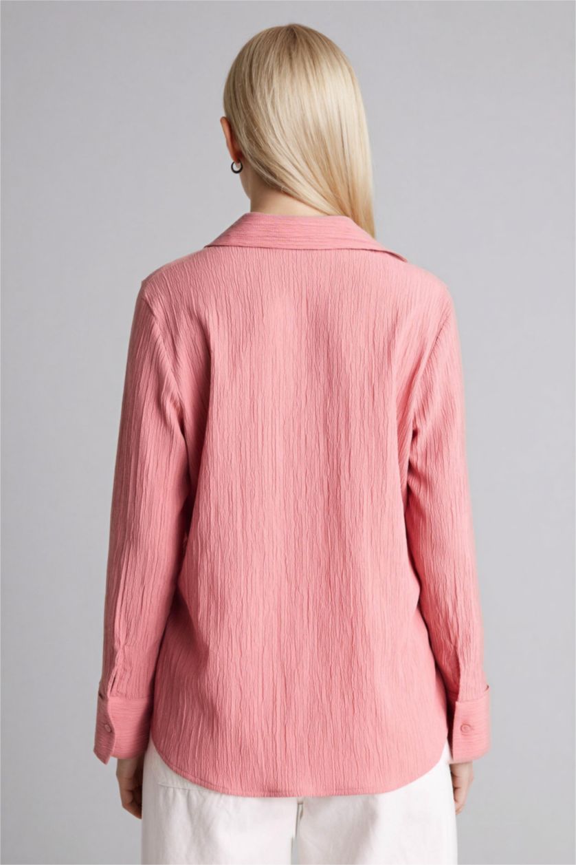 نساء وردي Regular Fit Waffle Textured Shirt