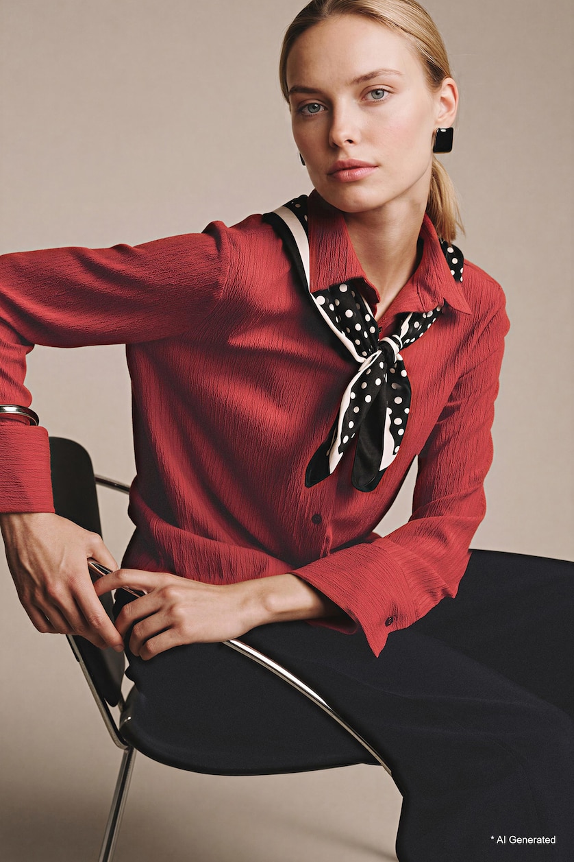 Women Red Regular Fit Waffle Textured Long Sleeve Shirt
