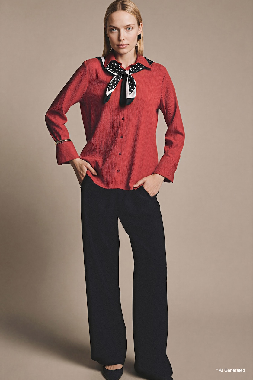 Women Red Regular Fit Waffle Textured Long Sleeve Shirt