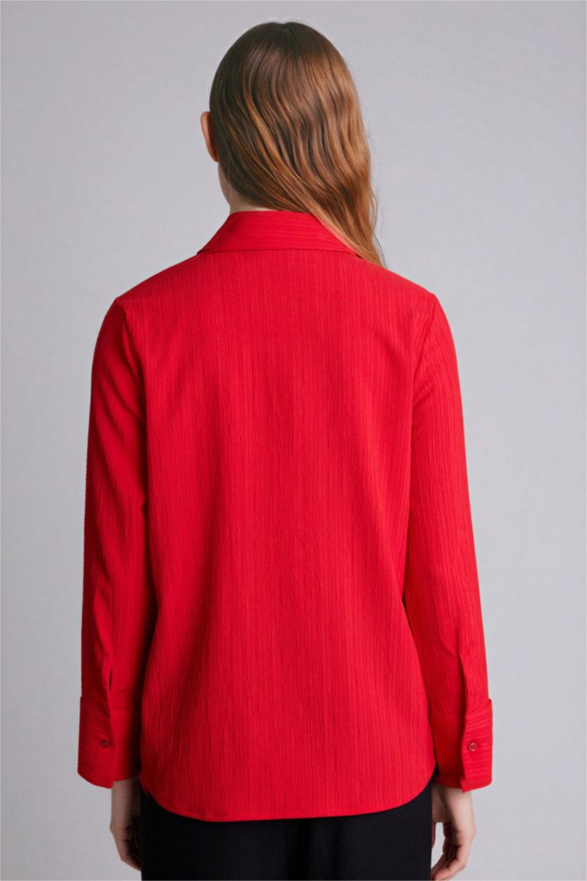 WOMAN Red Regular Fit Waffle Textured Long Sleeve Shirt
