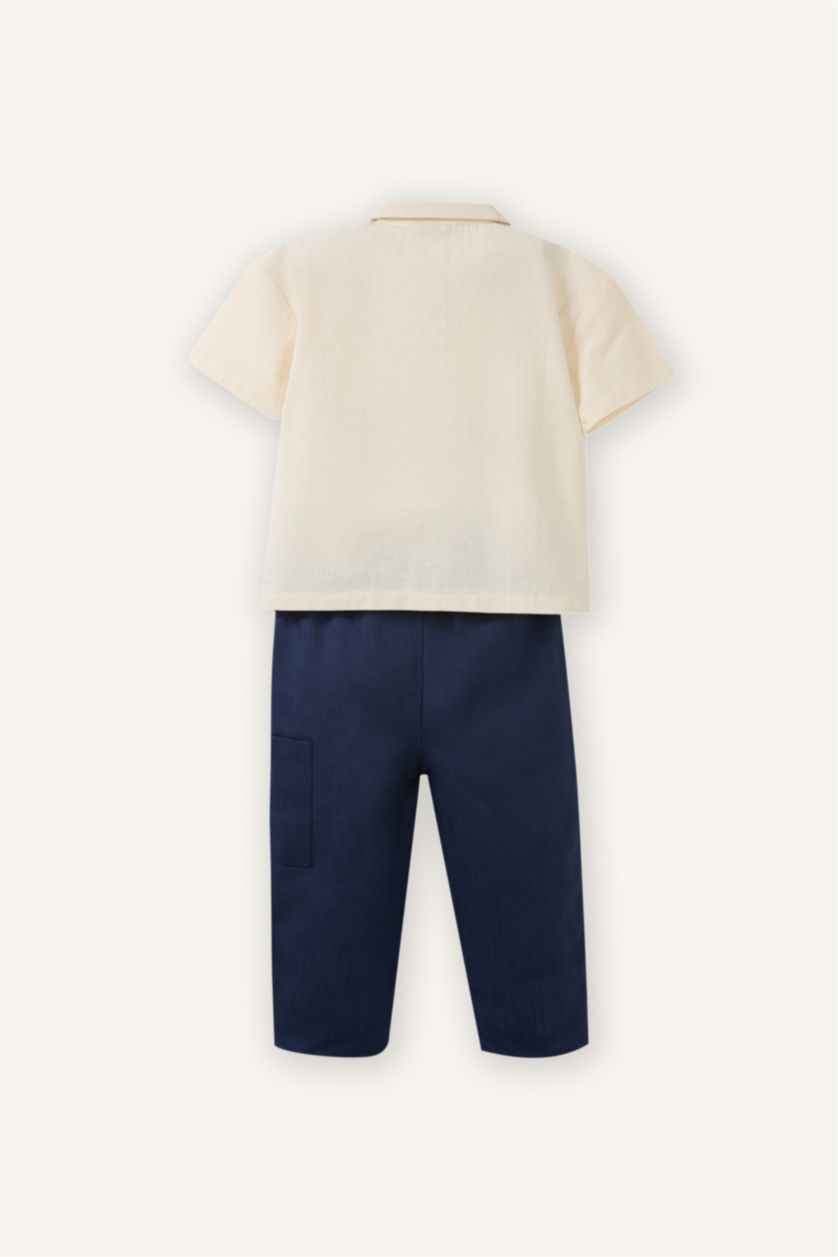 Erkek Bebek Ekru Hayvan Desenli Pamuklu 2'li Takım Erkek Bebek