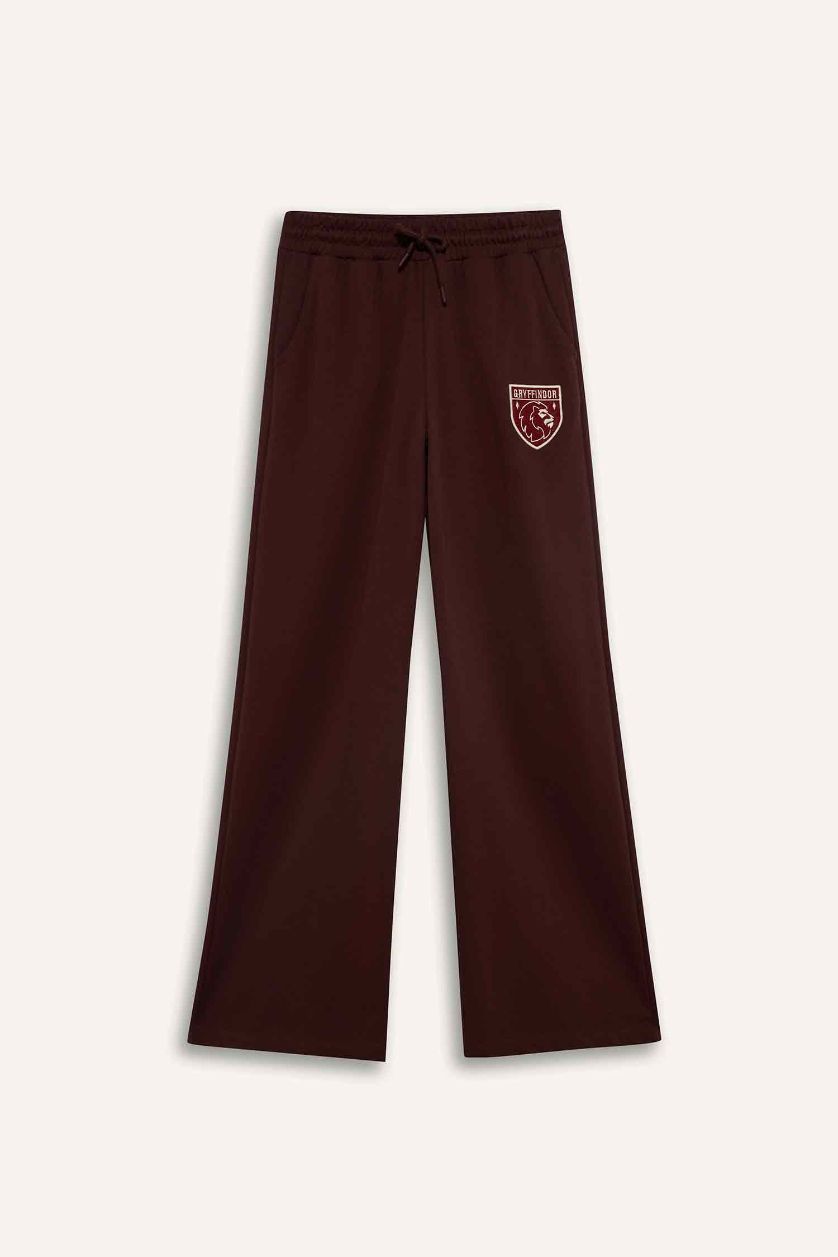 Woman Brown Wide Leg Harry Potter Licensed Slogan Pattern Trousers