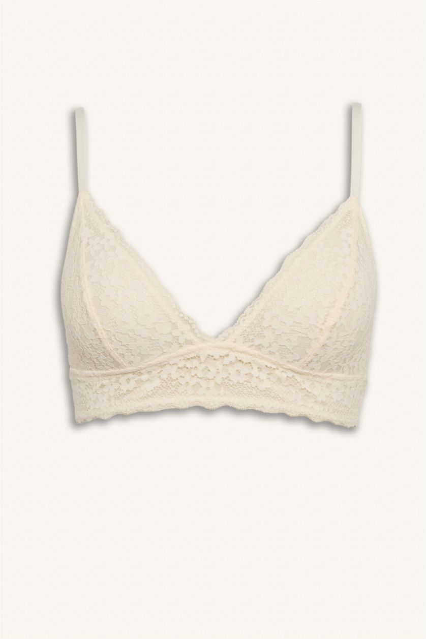 Kadın Ekru Dantelli Kapsız Pedsiz Balensiz Bralet