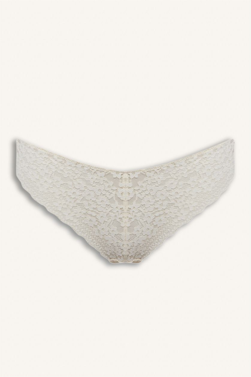 Kadın Ekru Dantelli Dantel Brazilian Külot