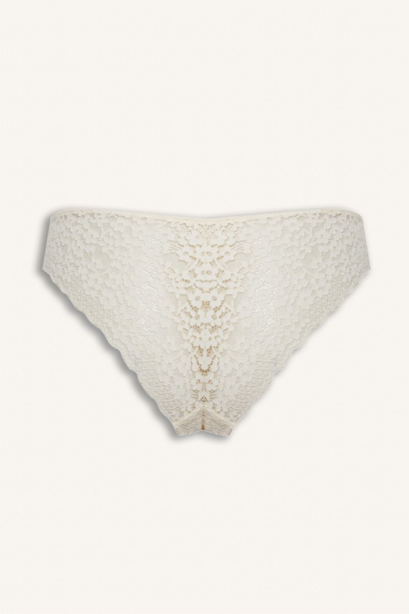 Kadın Ekru Dantelli Dantel Brazilian Külot