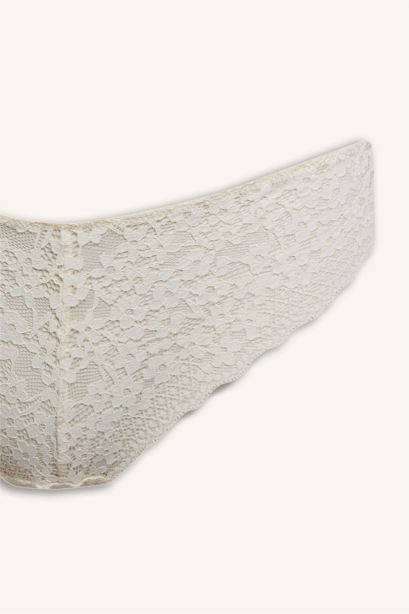 Kadın Ekru Dantelli Dantel Brazilian Külot