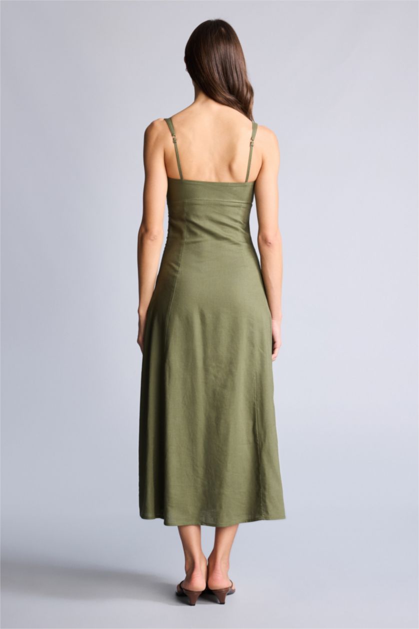 WOMAN Khaki Linen Blended Midi Dress