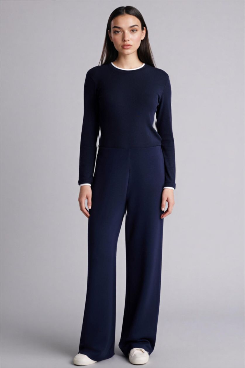 Женщины Синий Футболка Slim Fit с круглым вырезом и коротким рукавом